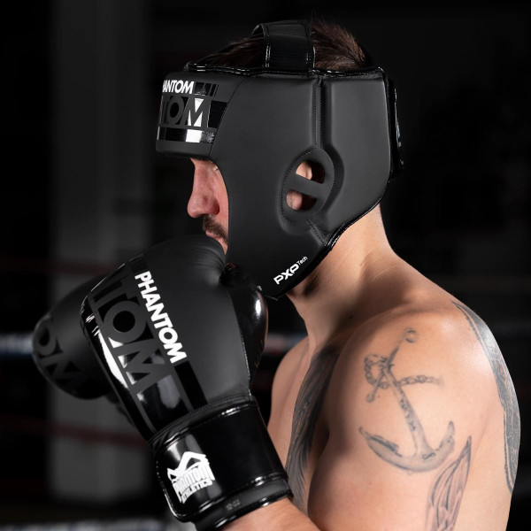 Боксерський шолом Phantom APEX Open Face Head Protection Black (капа в подарунок)