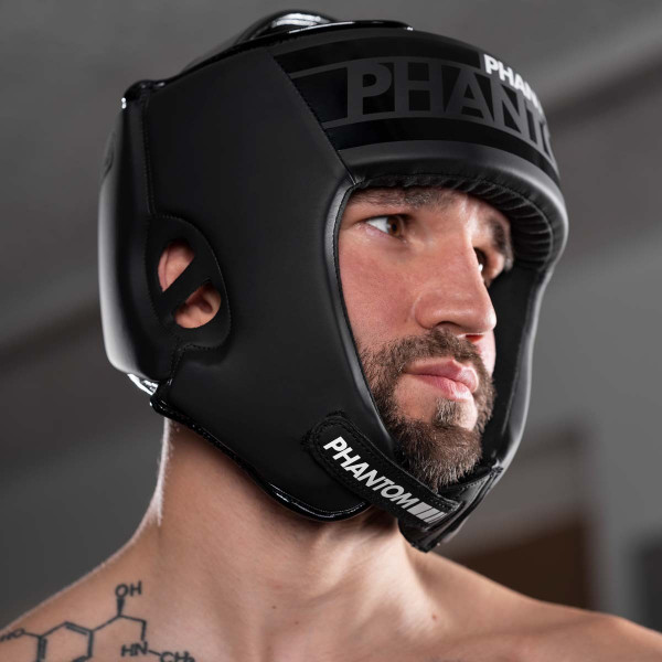Боксерський шолом Phantom APEX Open Face Head Protection Black (капа в подарунок)