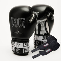 Боксерські рукавиці Leone GN208 ICONIC Black 16 унцій (бинти 4 м. в комплекті)