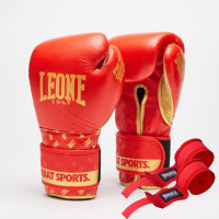Боксерські рукавиці Leone GN220 DNA Red 14 унцій (бинти 4 м. в комплекті)