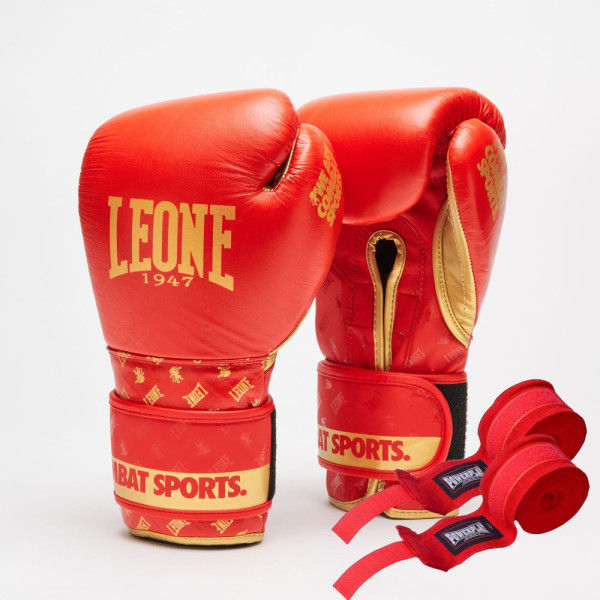 Боксерські рукавиці Leone GN220 DNA Red 14 унцій (бинти 4 м. в комплекті)