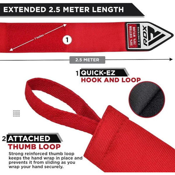 Бинти для боксу RDX Hand Wraps Red (2.5м.)