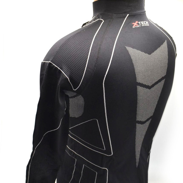 Термокофта з комірцем (лонгслів) X TECH Maglia Race 3 Munica Lunga lupetto Nero L/XL Чорна
