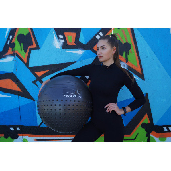 М'яч для фітнесу (фітбол) напівмасажний PowerPlay 4003 Ø75 cm Gymball Темно-сірий + помпа