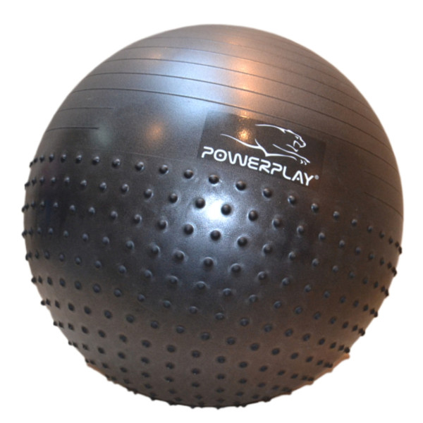 М'яч для фітнесу (фітбол) напівмасажний PowerPlay 4003 Ø75 cm Gymball Темно-сірий + помпа