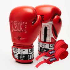 Боксерські рукавиці Leone GN208 ICONIC Red 10 унцій (бинти 4 м. в комплекті)