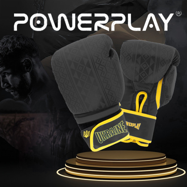Боксерські рукавиці PowerPlay 3021 Ukraine Чорно жовті 16 унцій