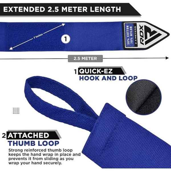 Бинти для боксу RDX Hand Wraps Blue (2.5м.)