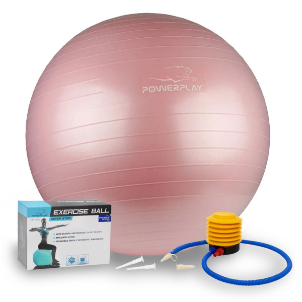 М'яч для фітнесу (фітбол) PowerPlay 4001 Ø65 cm Gymball Рожевий + помпа