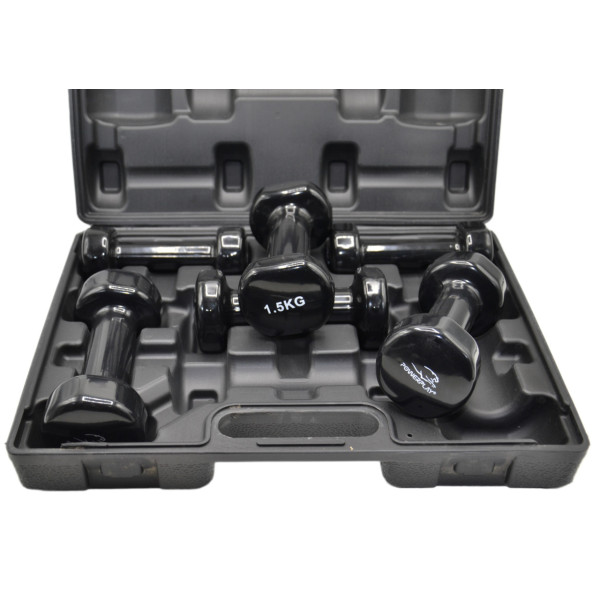 Набір гантелей в кейсі 9 кг. PowerPlay 4121 Fitness Dumbells (2шт.*1кг. 2шт.*1,5кг. 2шт.*2кг.)
