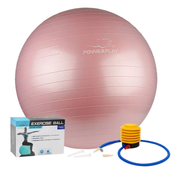 М'яч для фітнесу (фітбол) PowerPlay 4001 Ø65 cm Gymball Рожевий + помпа