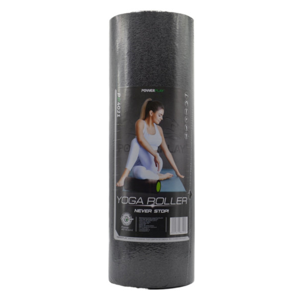 Масажний ролик (роллер) гладкий PowerPlay 4021 Fitness Roller Чорно-зелений (45x15см.)