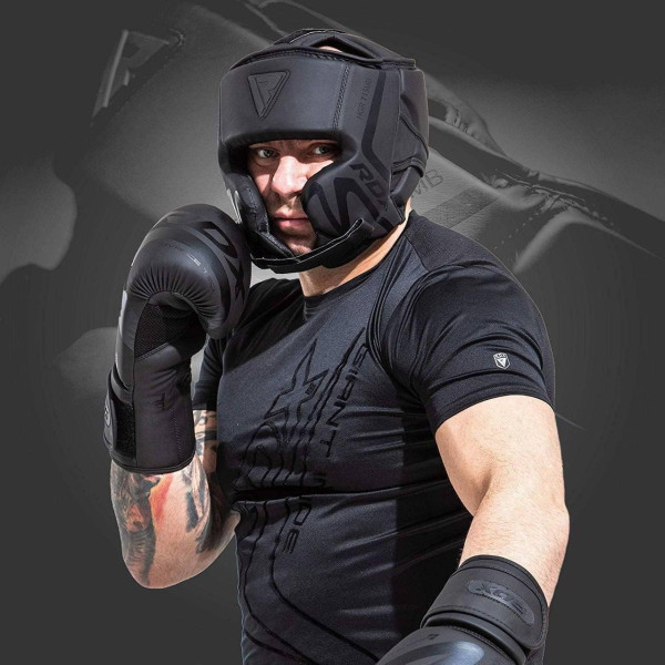 Боксерський шолом RDX T15 Noir Cheek Protector Matte Black L (капа у комплекті)